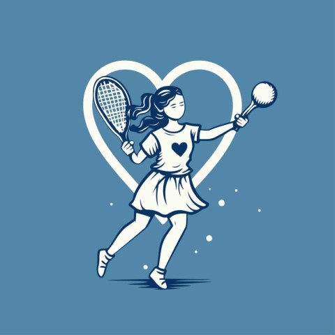 Tennis player girl with racket and ball in heart shape. Vector i