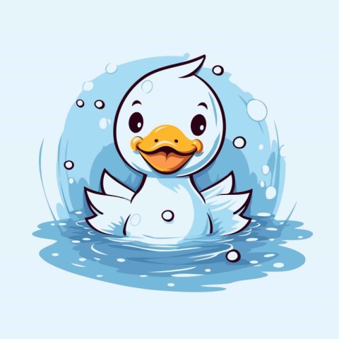 Vector illustration of a cute duck swimming in the water. Cute c