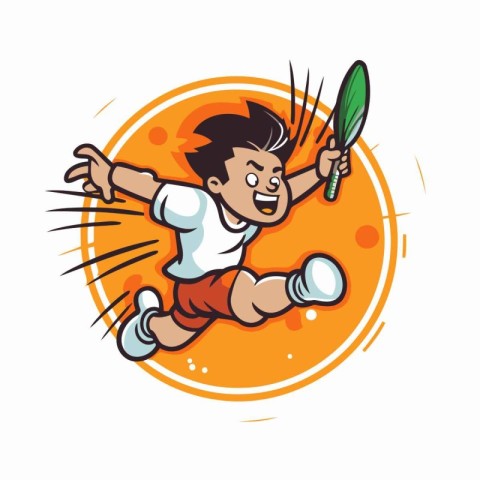 Badminton player with racket and ball cartoon vector illustratio