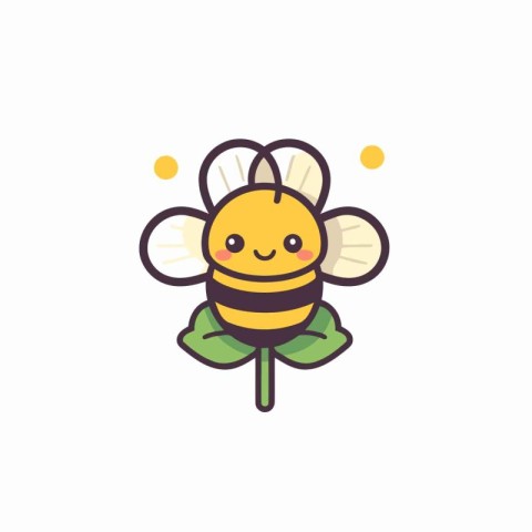 Cute cartoon bee with flower. Vector illustration in flat style.