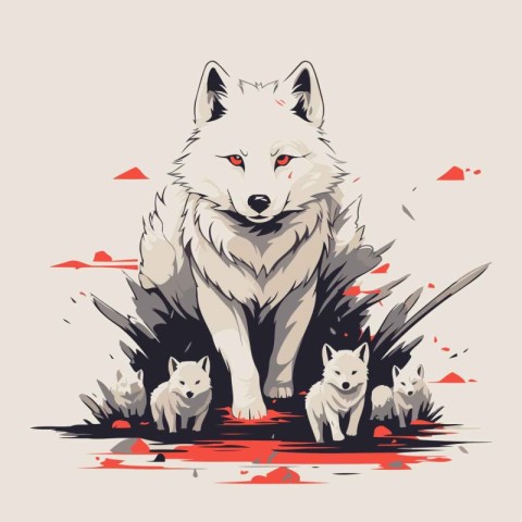 Vector illustration of a wolf with a group of wolves in the back