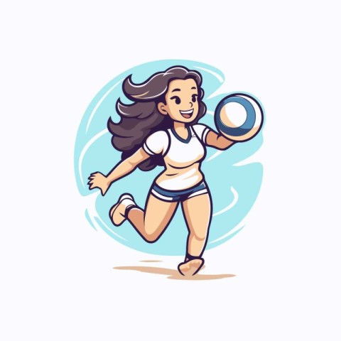 Vector illustration of a woman volleyball player running with ba