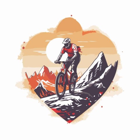 Cyclist in the mountains. Vector illustration of a mountain bike