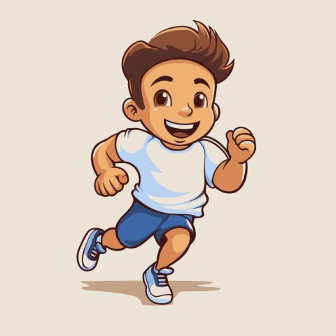 Illustration of a Little Boy Running in a Healthy Lifestyle Pose