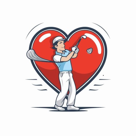 Golf player in heart shape. Vector illustration in cartoon style