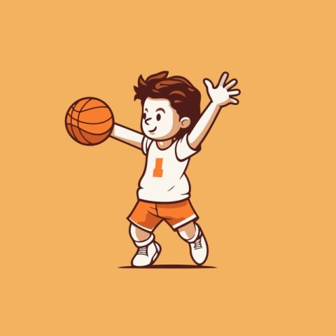 Little boy playing basketball. Vector illustration in cartoon st