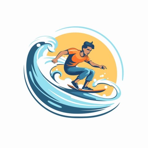 Surfer on the wave. Vector illustration in a flat style.