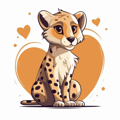 Cheetah sitting on a background of hearts. Vector illustration.