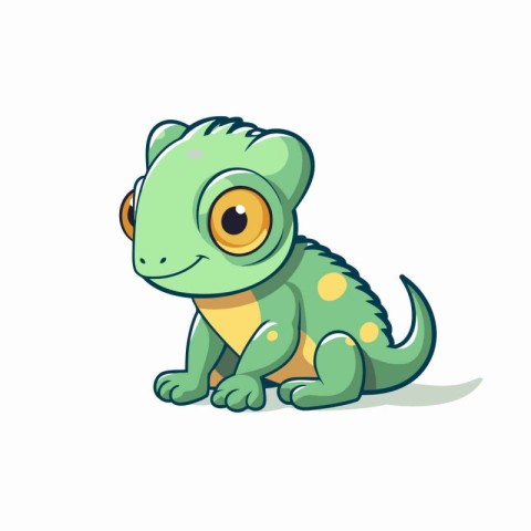 Cute cartoon chameleon isolated on white background. Vector illu