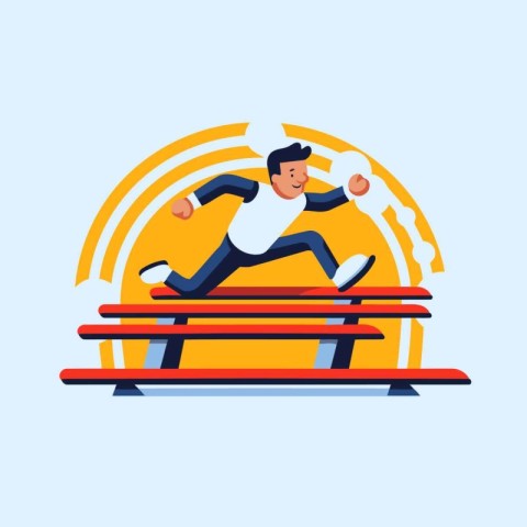 Man running on a bench. Flat design modern vector illustration c