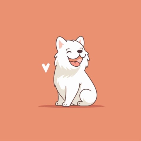 Cute white dog sitting and smiling. Vector illustration in carto