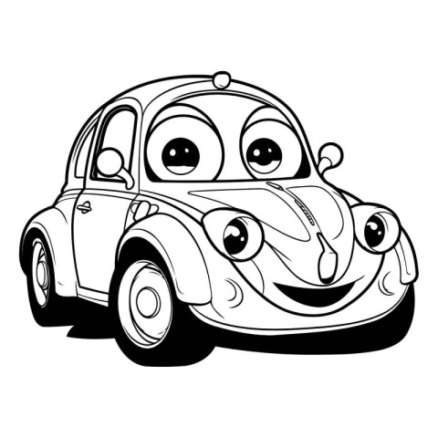 Illustration of a cartoon car with a big eyes on a white backgro