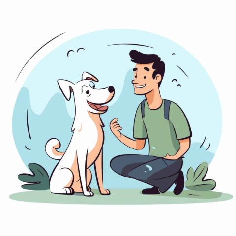 Man sitting with his dog in the park. Vector illustration in car