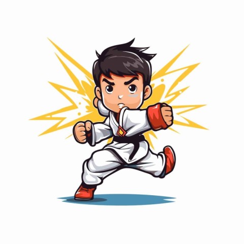 Taekwondo boy. Vector illustration isolated on white background.