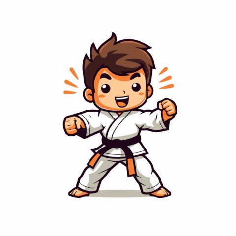 Taekwondo kid cartoon character vector Illustration isolated on