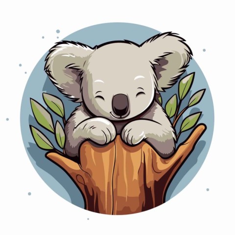 Cute koala sitting on a tree branch. Vector illustration.