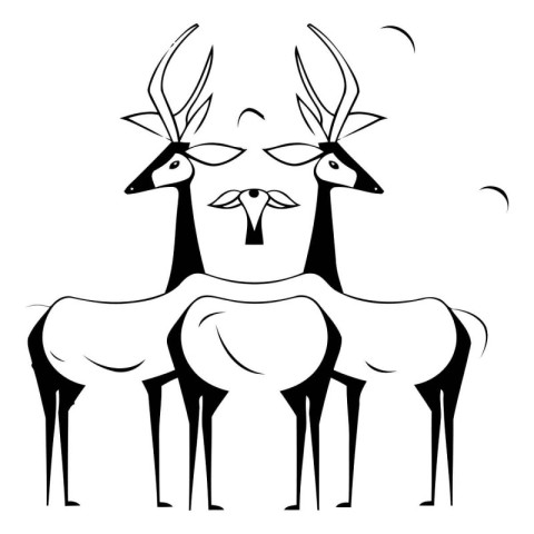 Black and white illustration of a pair of antelopes on a white b