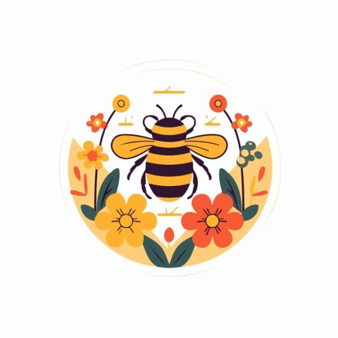 Bee logo design template. Vector illustration of a bee with flow