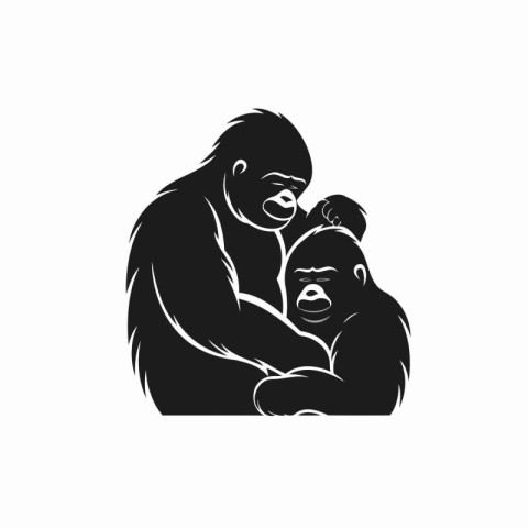 Gorilla mother with her baby. Vector illustration on white backg