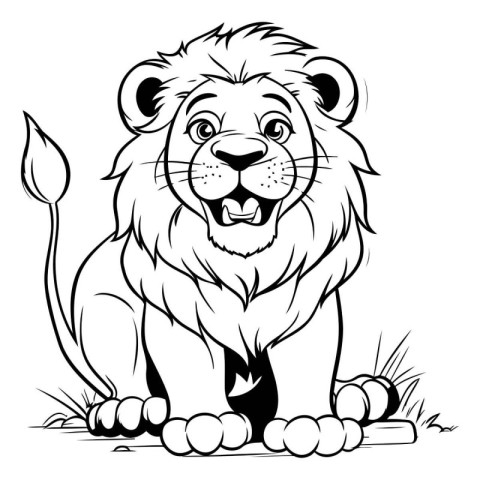 Lion - Black and White Cartoon Illustration. Vector Clip Art