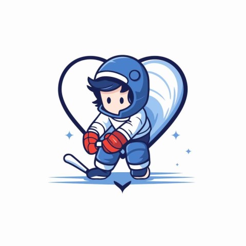 Cute boy playing ice hockey. Vector illustration in cartoon styl