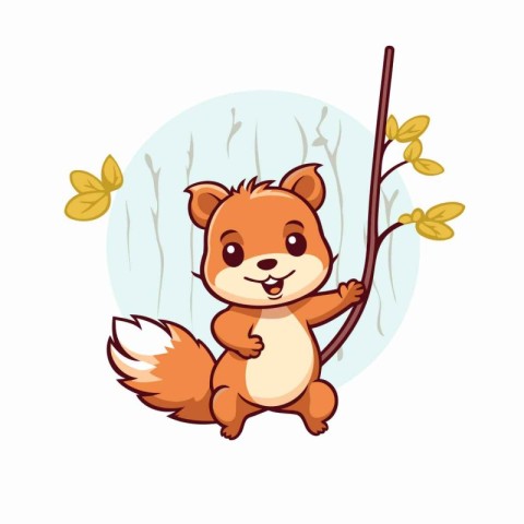 Cute little squirrel on a branch. Vector illustration in cartoon