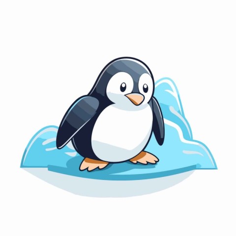 Cute penguin on a blue ice floe. Vector illustration.