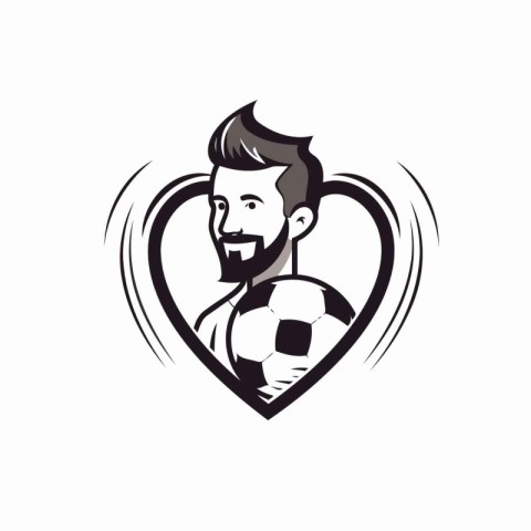 Soccer player man with ball in heart shape. Vector illustration.