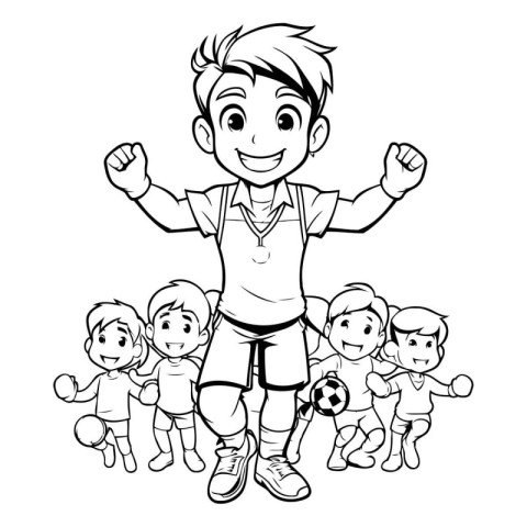 Soccer player with group of children cartoon isolated vector ill