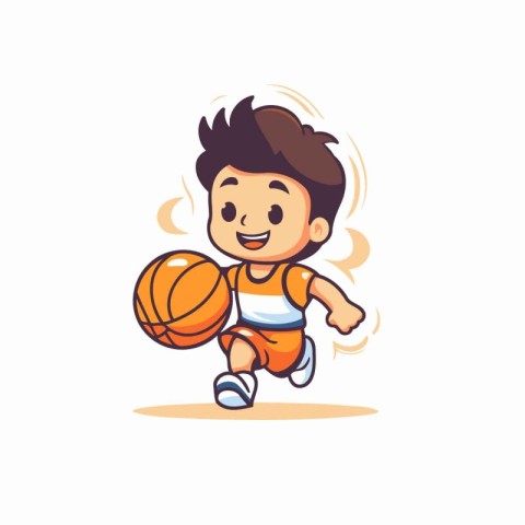 Boy playing basketball cartoon character vector Illustration iso