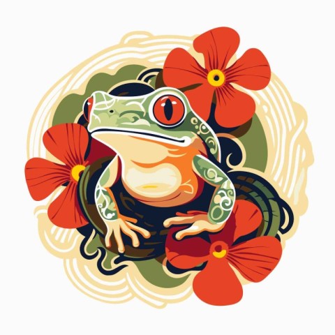 Frog and flowers. Vector illustration of a frog and flowers.