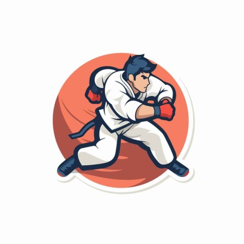 Taekwondo icon. Vector illustration of a taekwondo fighter in ac