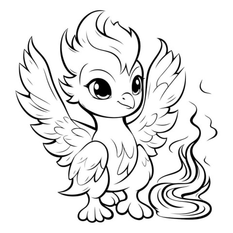 Cute little angel - Black and White Cartoon Illustration. Vector