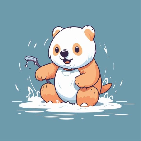 Cute cartoon panda playing in the water. Vector illustration.