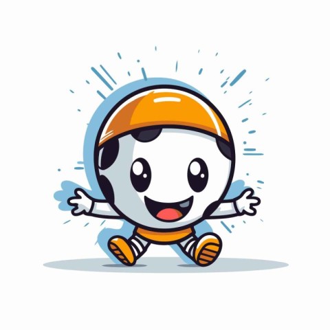 Cartoon Soccer Ball Mascot Character with Helmet Vector Illustra