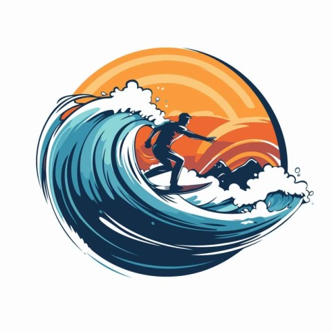 Surfer on the wave. Vector illustration. Design element for logo