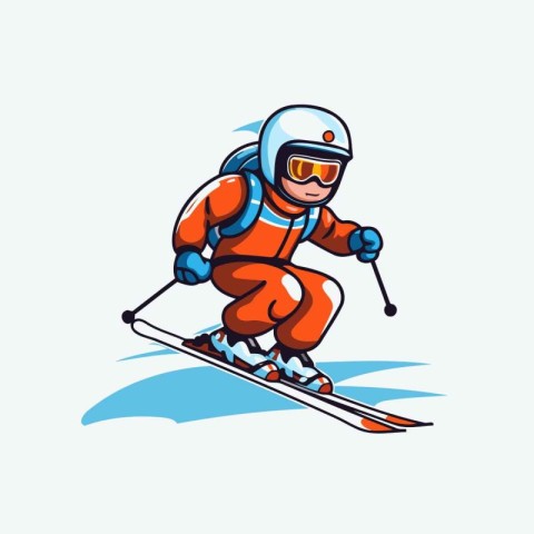 Skiing man vector illustration. Cartoon skier with helmet and go