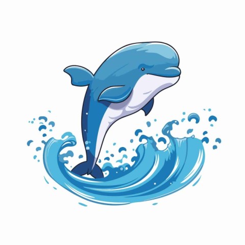 Cartoon whale jumping out of the water. Vector illustration isol