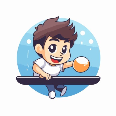 Boy playing table tennis. Vector flat cartoon illustration isola