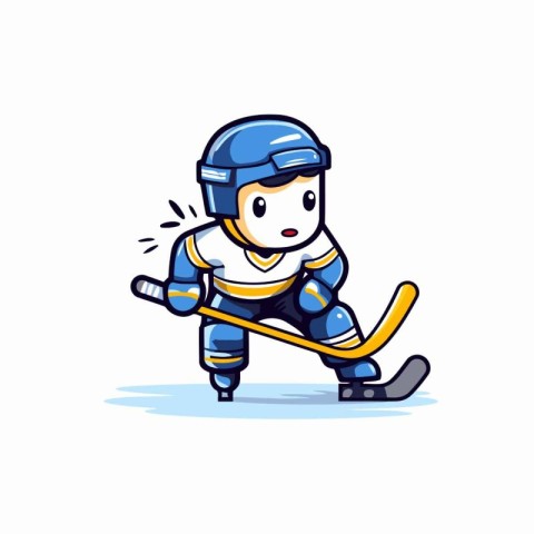 Cartoon hockey player with stick and puck on white background. V