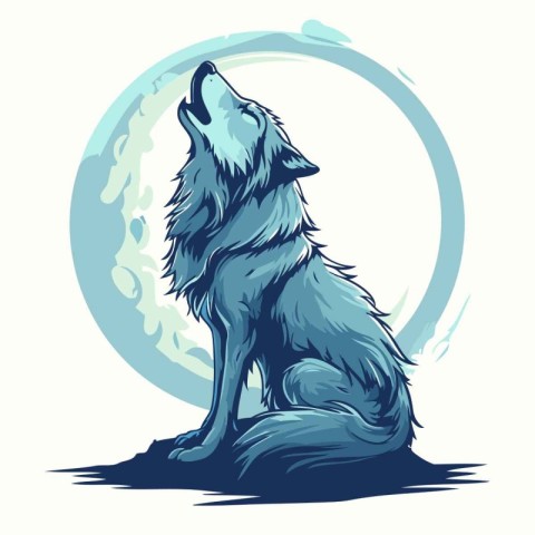 Illustration of a wolf howling in front of a full moon