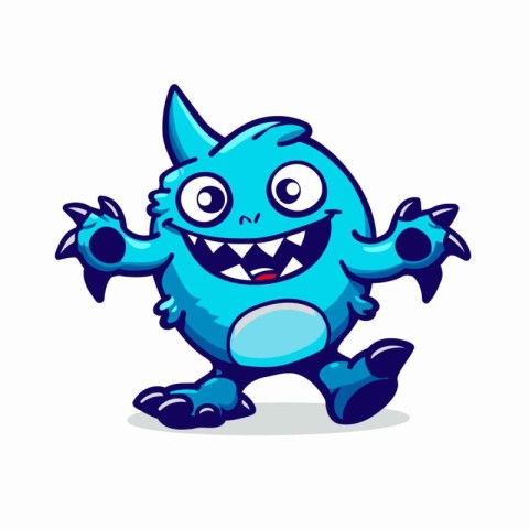 Funny cartoon monster running. Vector illustration isolated on w