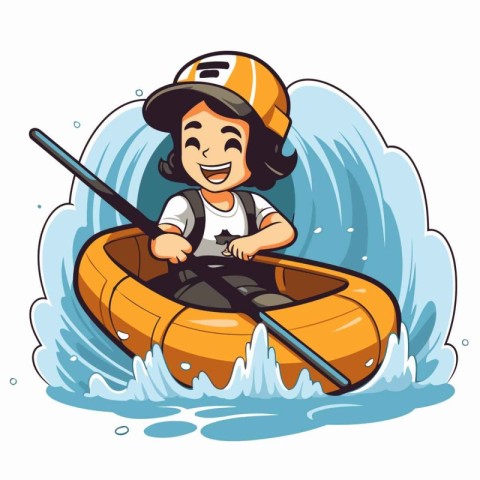 Illustration of a Kid in a Rafting Boat on the Sea