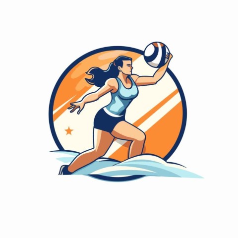 Volleyball player on the background of the sea. Vector illustrat