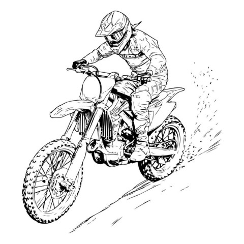 Motocross rider on the road. Monochrome vector illustration