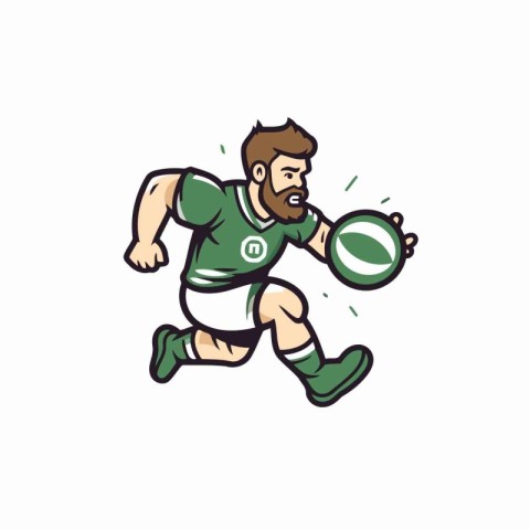 Vector illustration of rugby player running with ball isolated o