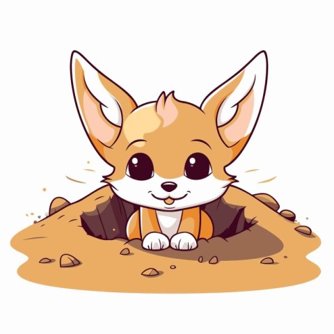 Cute cartoon fox peeking out of hole. Vector illustration.