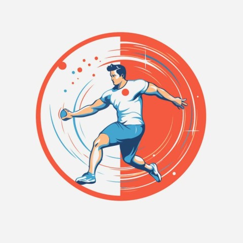 Table tennis player with racket and ball on court. Vector illust