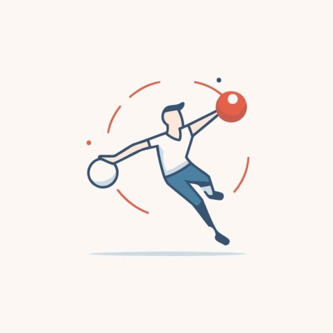 Soccer player throwing ball. Flat line vector illustration. Spor