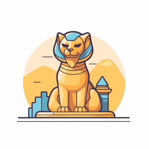 Egyptian cat on the background of the city. Vector illustration.